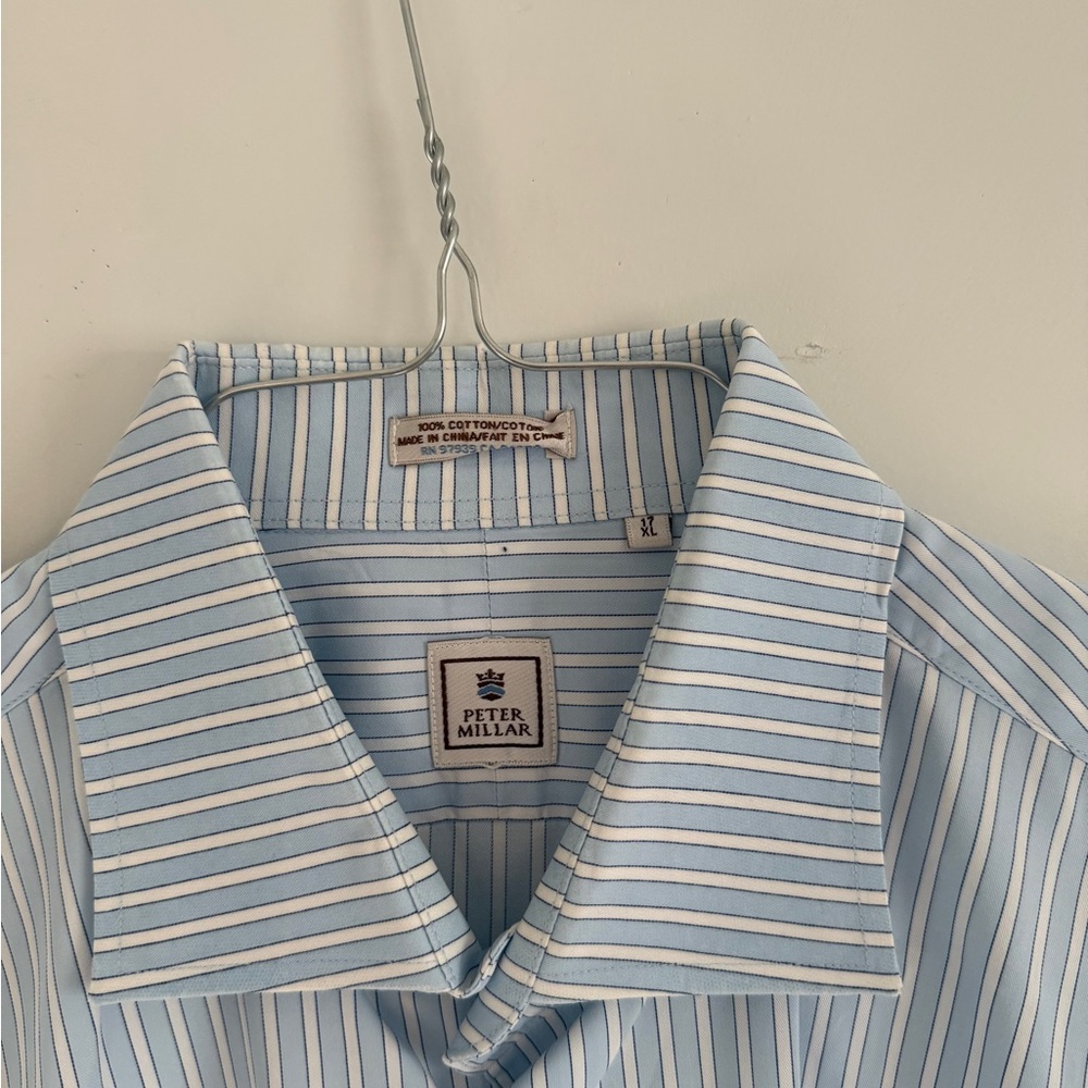 Peter Millar Light Blue and White Striped Dress Shirt